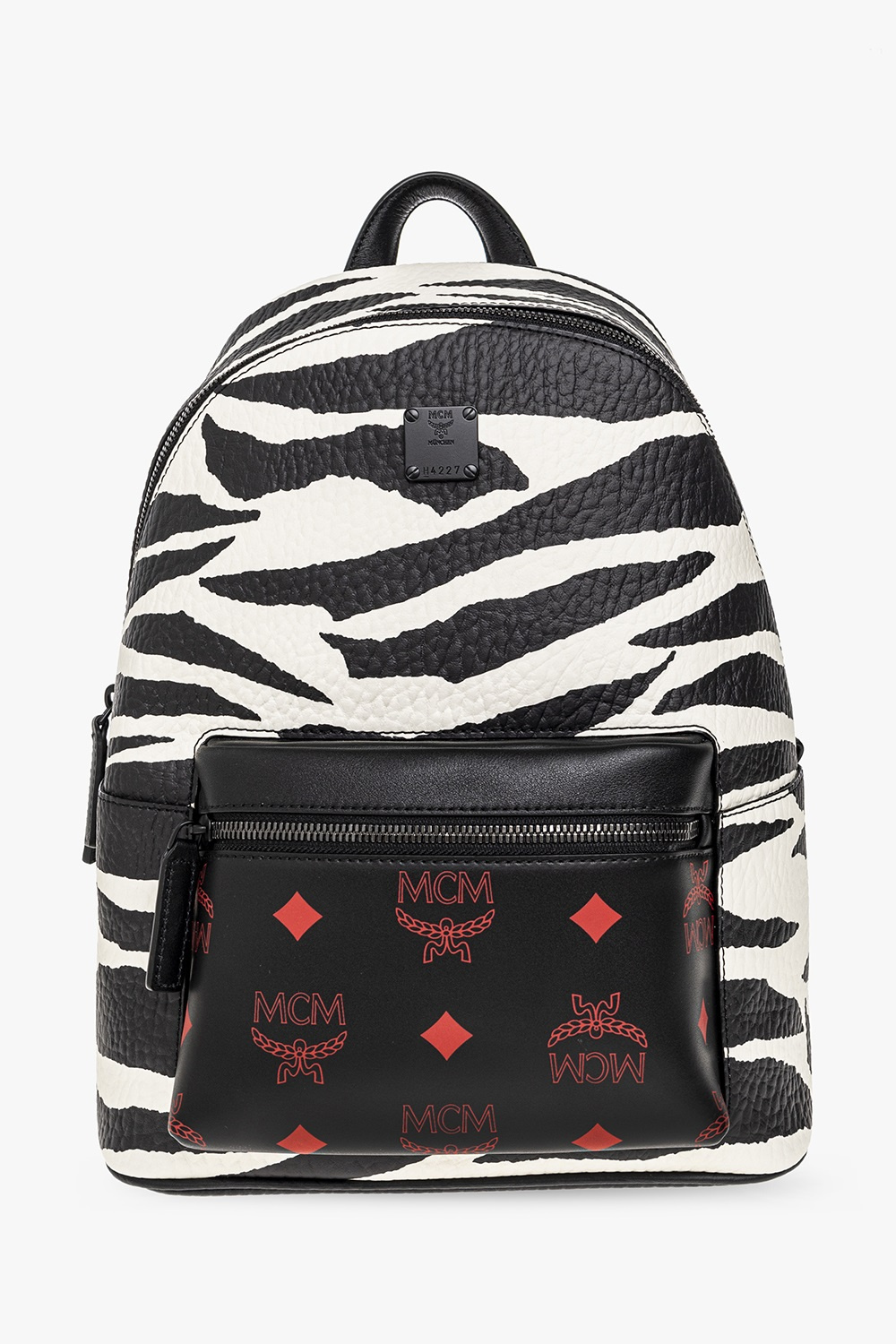 Red and white hot sale mcm backpack